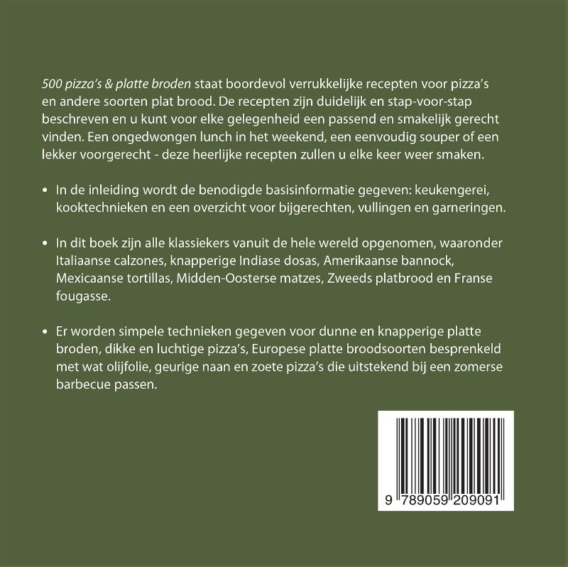 Achterkant van 500 pizza's & platte broden