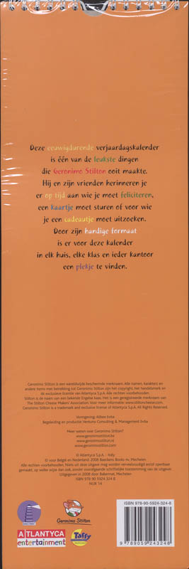 Achterkant van Geronimo Stilton verjaardagskalender