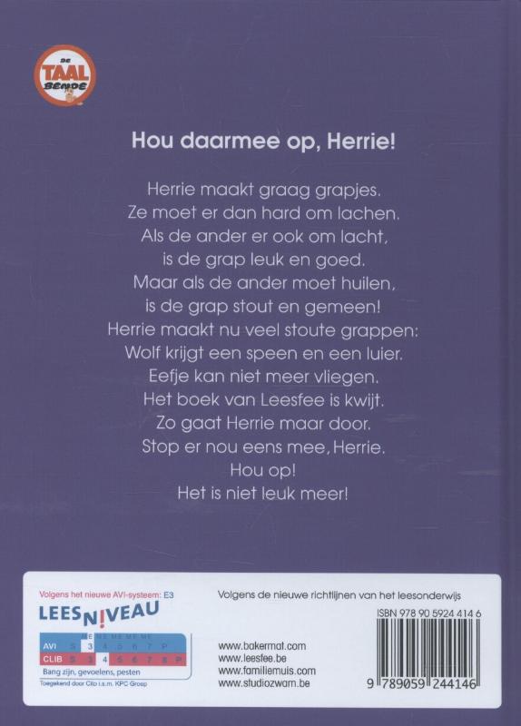 Achterkant van Hou daarmee op, herrie!