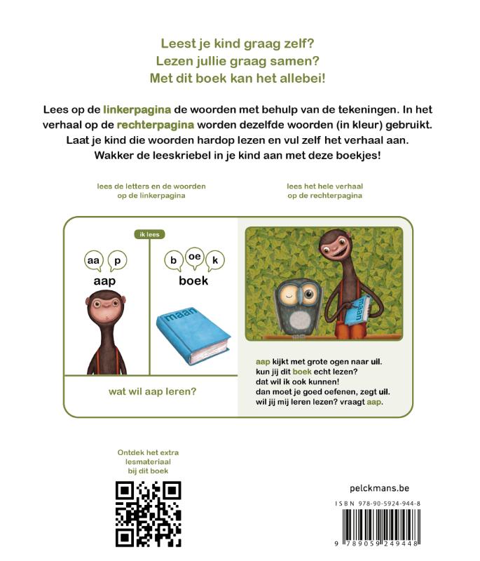 Achterkant van aap leest een boek