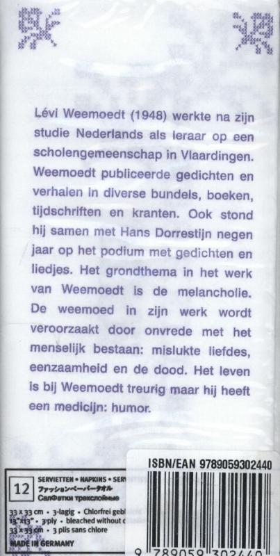 Achterkant van Oudhollands tafelgebed poezieservet met gedicht set van 12 ex