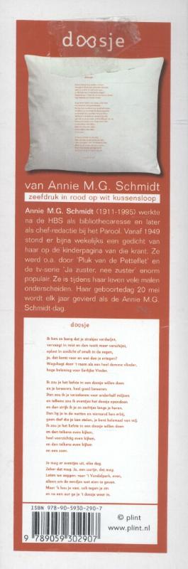 Achterkant van Annie M. G Schmidt cadeau doosje met sloop