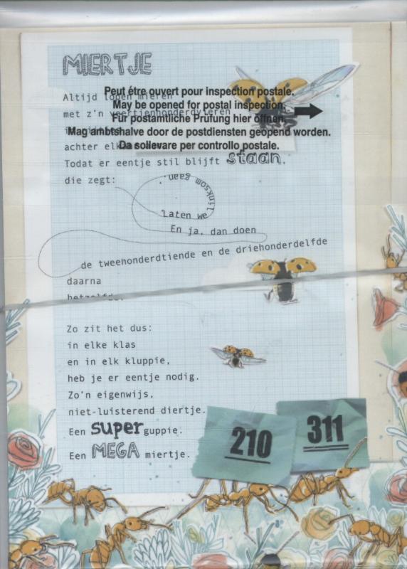 Achterkant van Poeziekaart E. van de Vendel Miertje