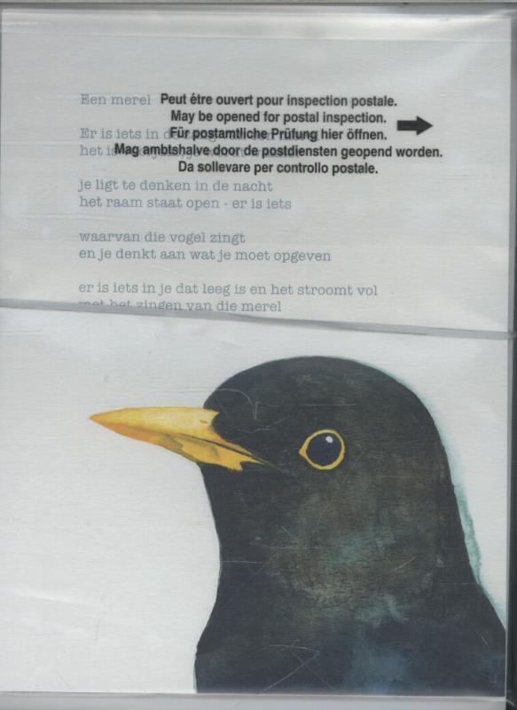 Achterkant van Poeziekaart een merel