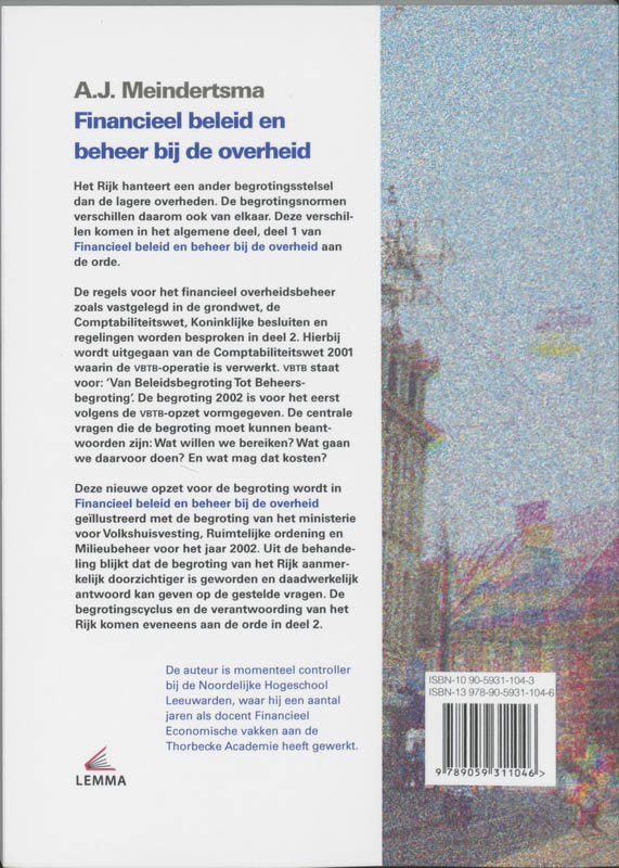 Achterkant van Financieel beleid en beheer bij de overheid