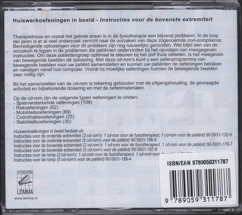 Achterkant van Instructies voor de bovenste extremiteit