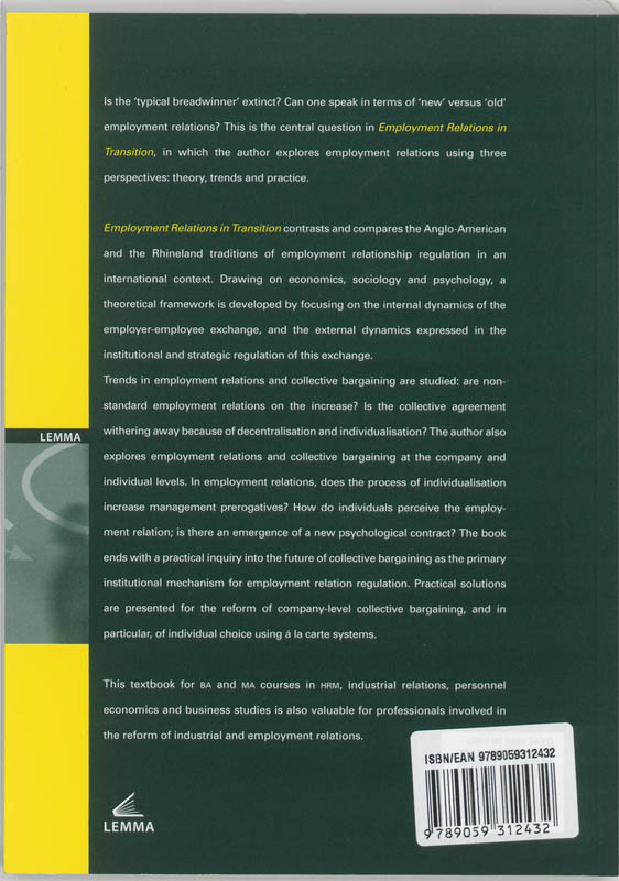 Achterkant van Employment relations in transition