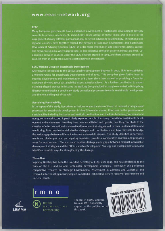 Achterkant van Sustaining sustainability