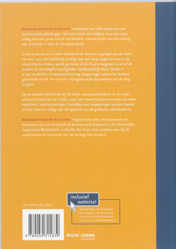 Achterkant van Basisboek wiskunde in business