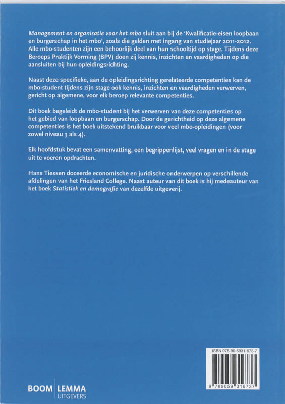 Achterkant van Management en organisatie voor het mbo
