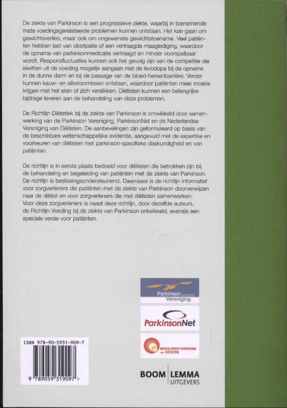 Achterkant van Richtlijn Diëtetiek bij de ziekte van Parkinson