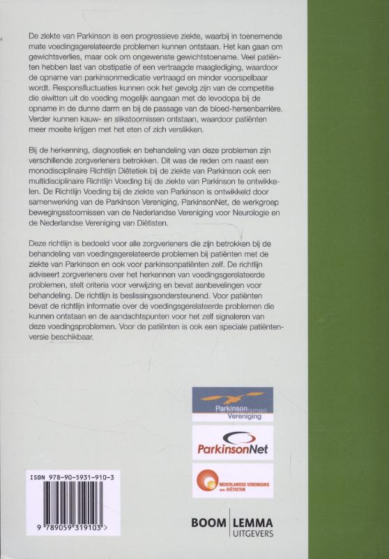Achterkant van Richtlijn voeding bij de ziekte van Parkinson