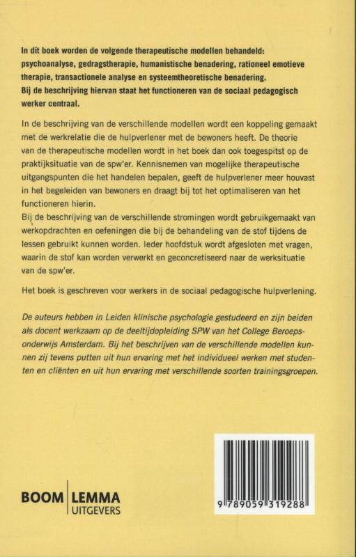 Achterkant van Therapeutische modellen in de sociaal pedagogische hulpverlening