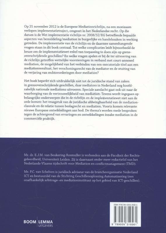 Achterkant van De implementatie van de Europese mediationrichtlijn in het Nederlandse recht