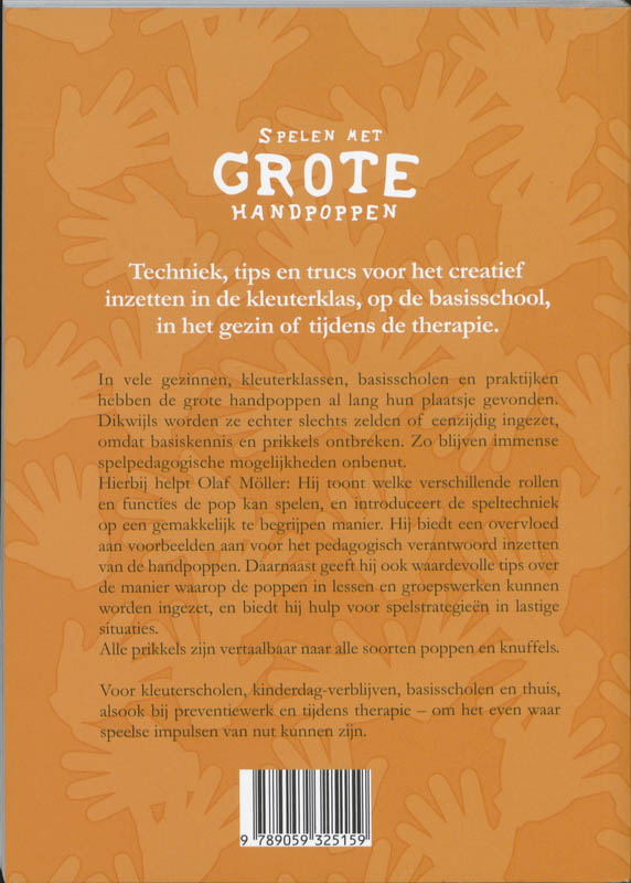 Achterkant van Spelen met grote handpoppen