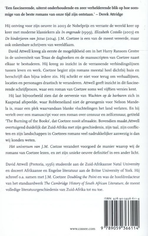 Achterkant van Het universum van J.M. Coetzee