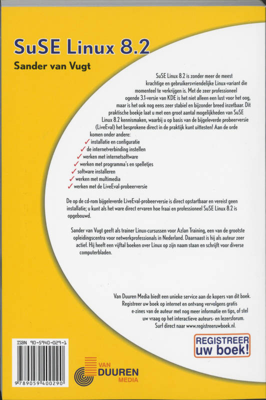 Achterkant van SuSE Linux 8.2