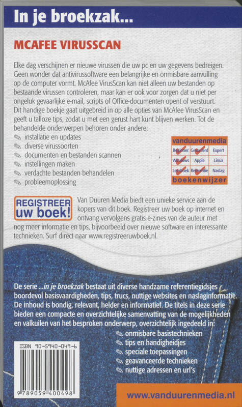 Achterkant van McAfee VirusScan in je broekzak