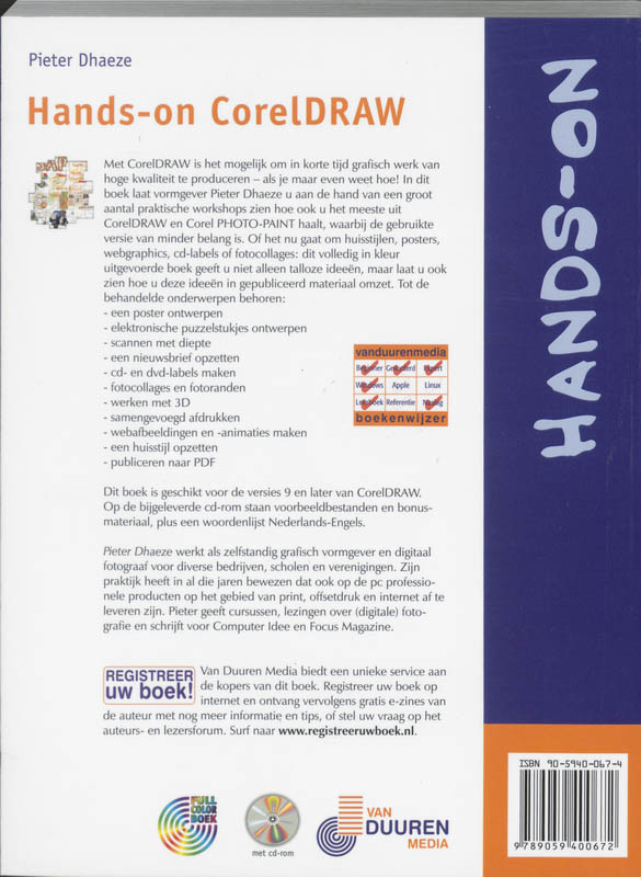 Achterkant van Hands-on CorelDRAW voor de versies 9, 10 en 11