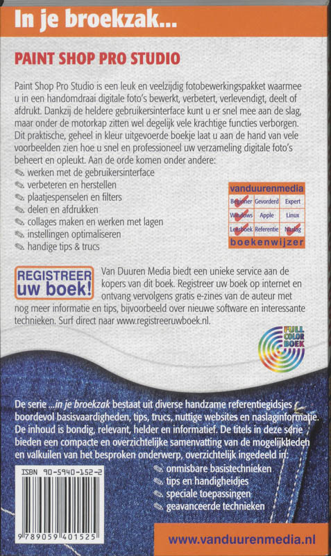 Achterkant van Paint Shop Pro Studio in je broekzak