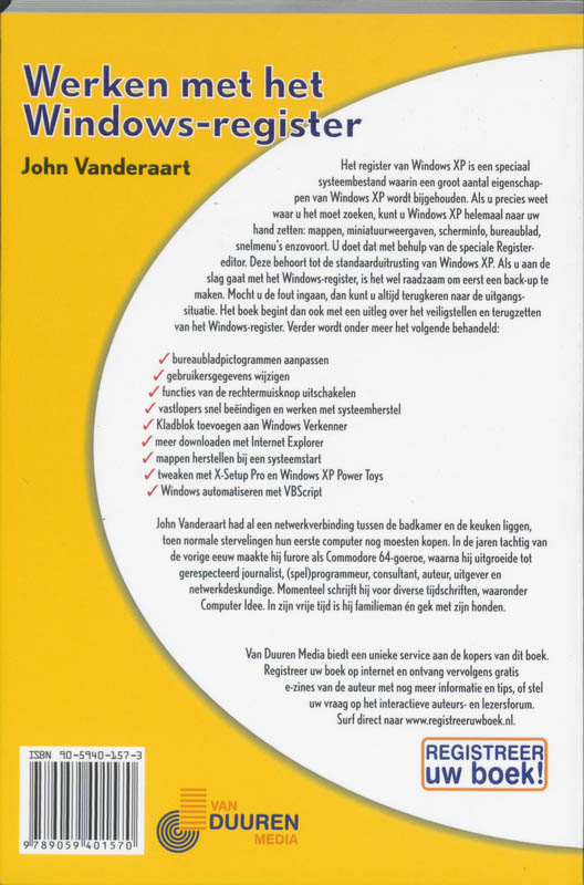 Achterkant van Werken met het Windows-register