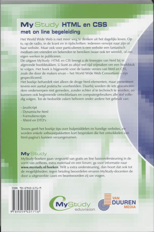 Achterkant van MyStudy HTML met CSS