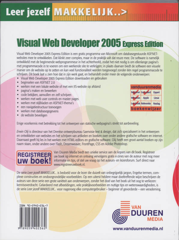 Achterkant van Visual Web Developer 2005 Express Edition