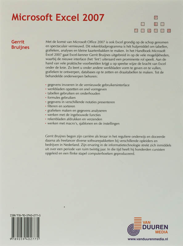 Achterkant van Handboek Excel 2007 NL