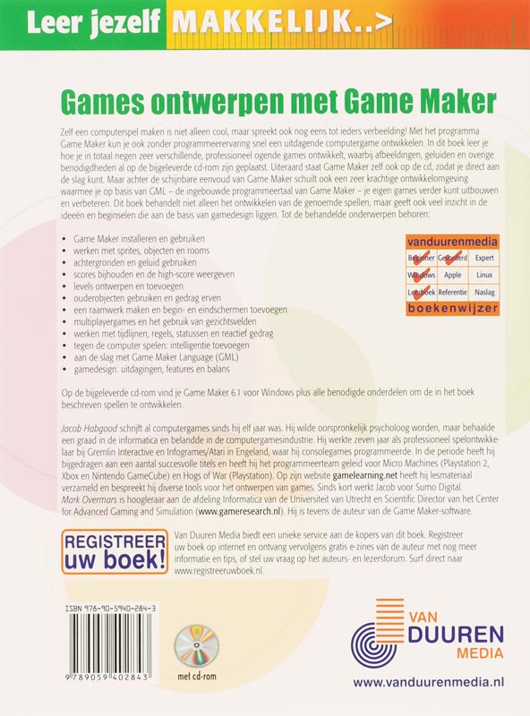 Achterkant van Leer jezelf MAKKELIJK Games ontwerpen met Gamemaker