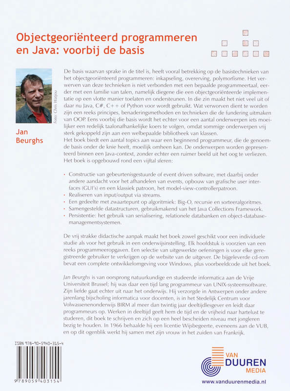 Achterkant van Handboek Object georienteerd programmeren en Java