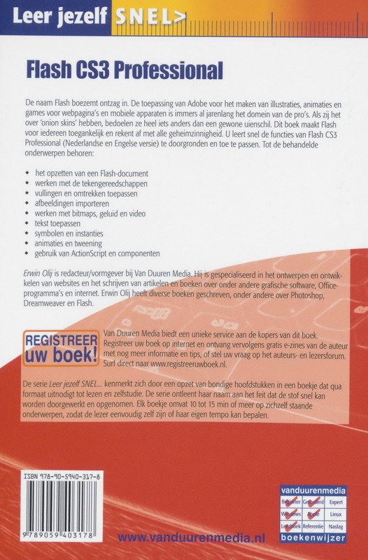 Achterkant van Leer jezelf SNEL Flash CS3 professional