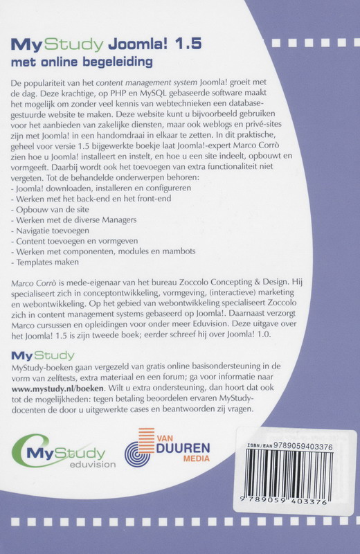 Achterkant van MyStudy Joomla! 1.5