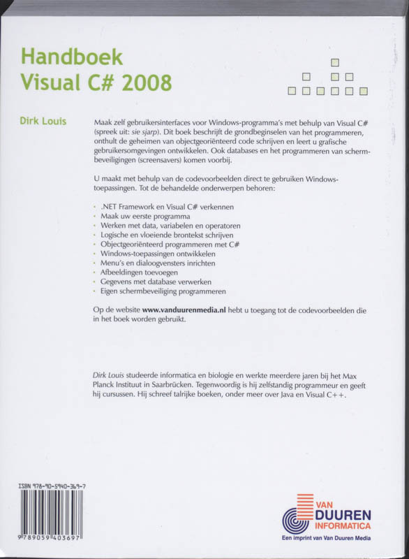 Achterkant van Handboek Visual C# 2008
