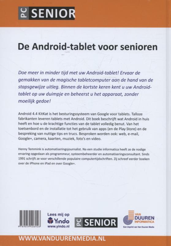 Achterkant van De Android tablet voor senioren