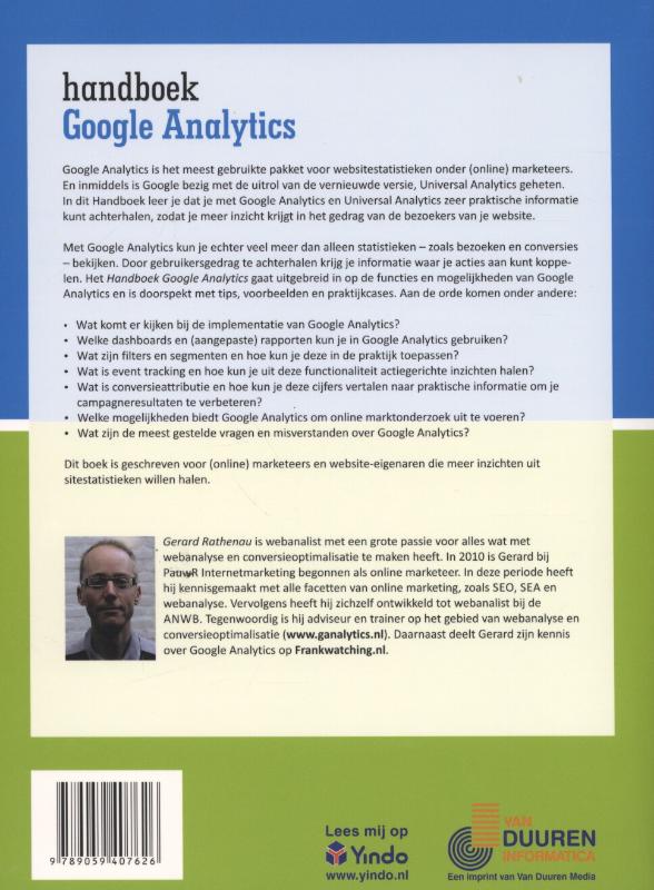 Achterkant van Handboek google analytics