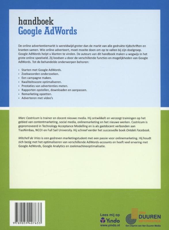 Achterkant van Handboek Google Adwords