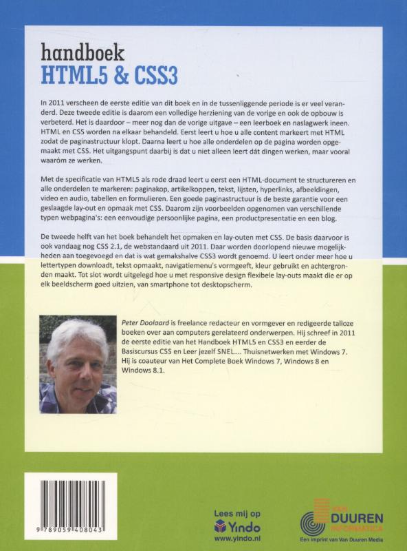 Achterkant van Handboek HTML5 en CSS3