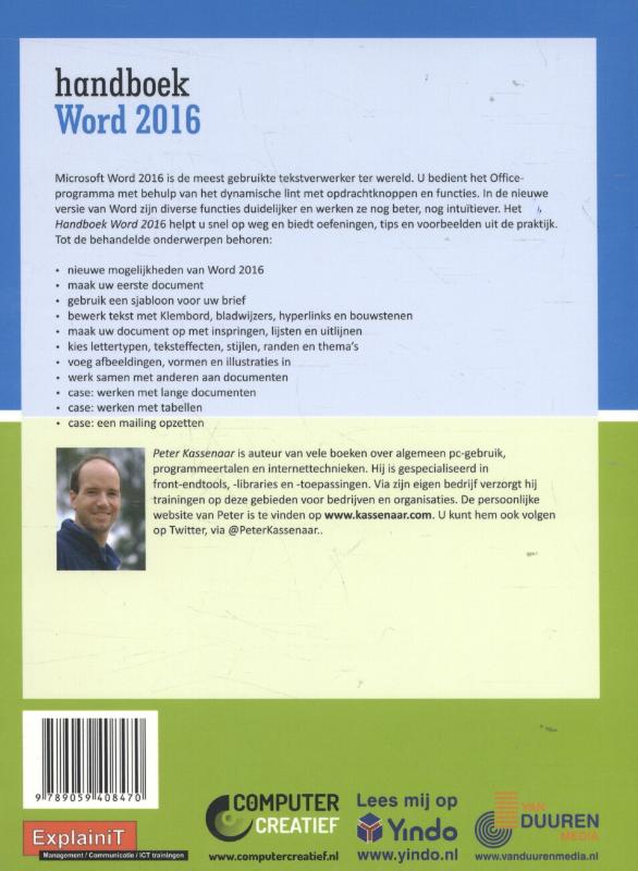 Achterkant van Handboek Word 2016