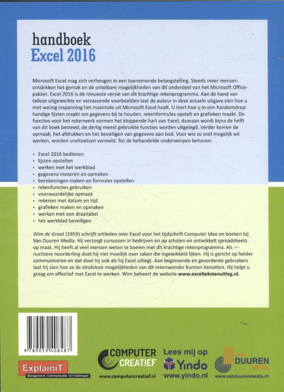 Achterkant van Handboek Excel 2016