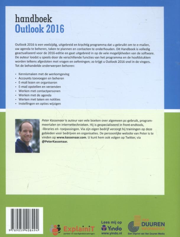 Achterkant van Handboek Outlook 2016
