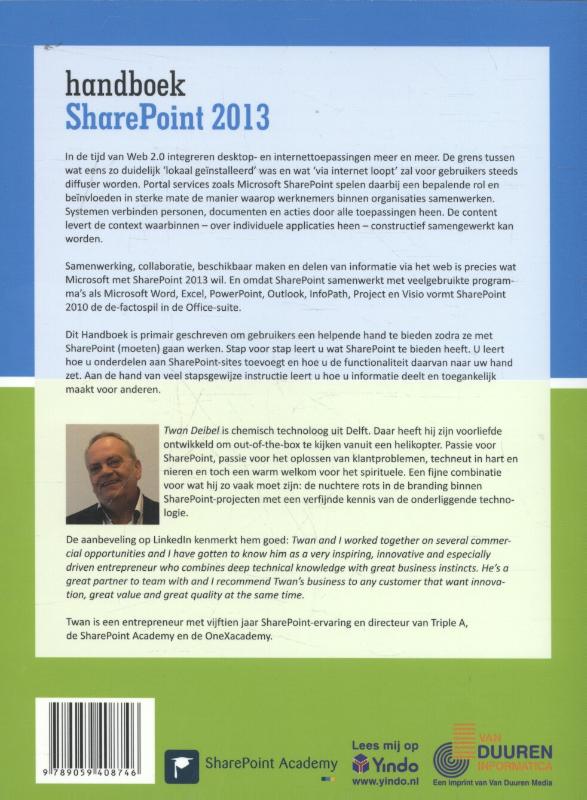 Achterkant van Handboek SharePoint 2013