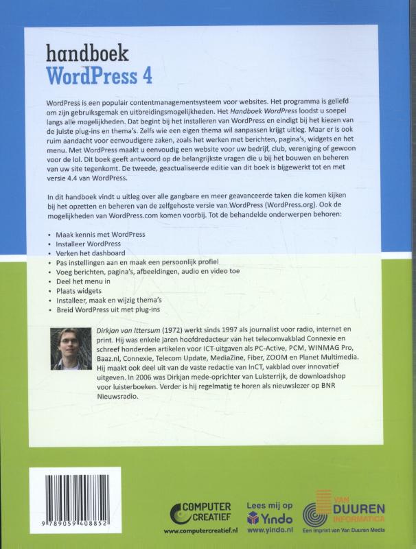 Achterkant van Handboek Wordpress 4 tweede editie