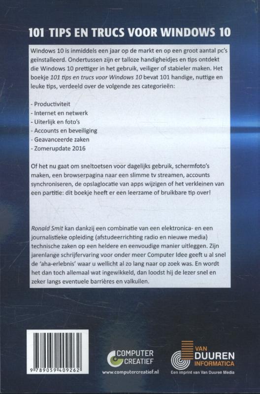 Achterkant van 101 tips en trucs voor Windows 10