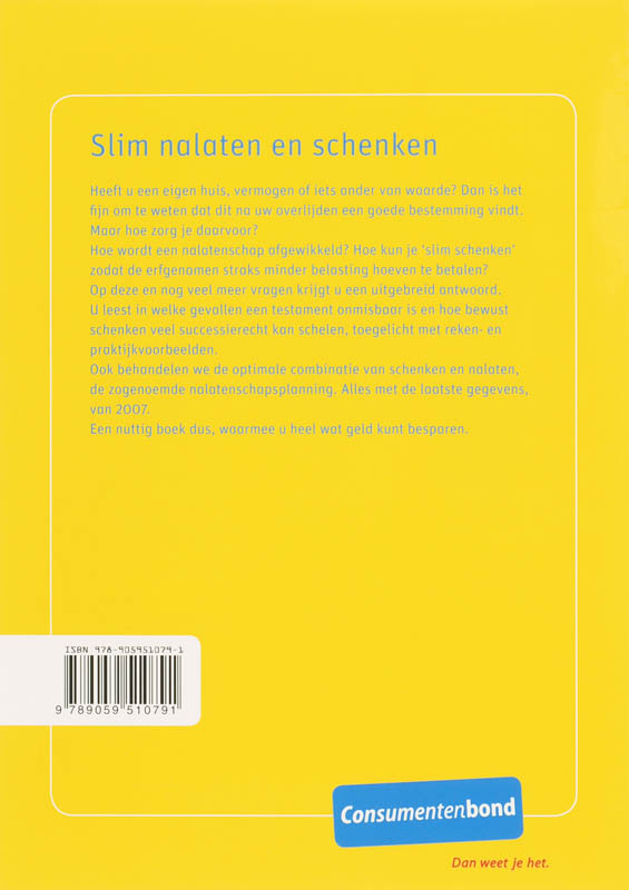 Achterkant van Slim nalaten en schenken