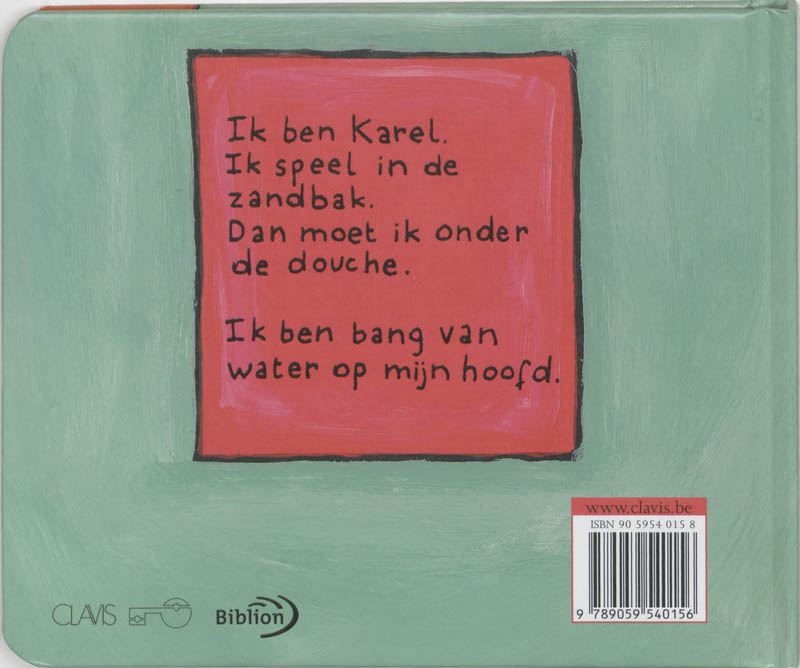 Achterkant van Karel onder de douche