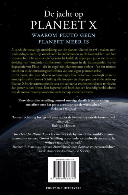 Achterkant van De jacht op planeet X