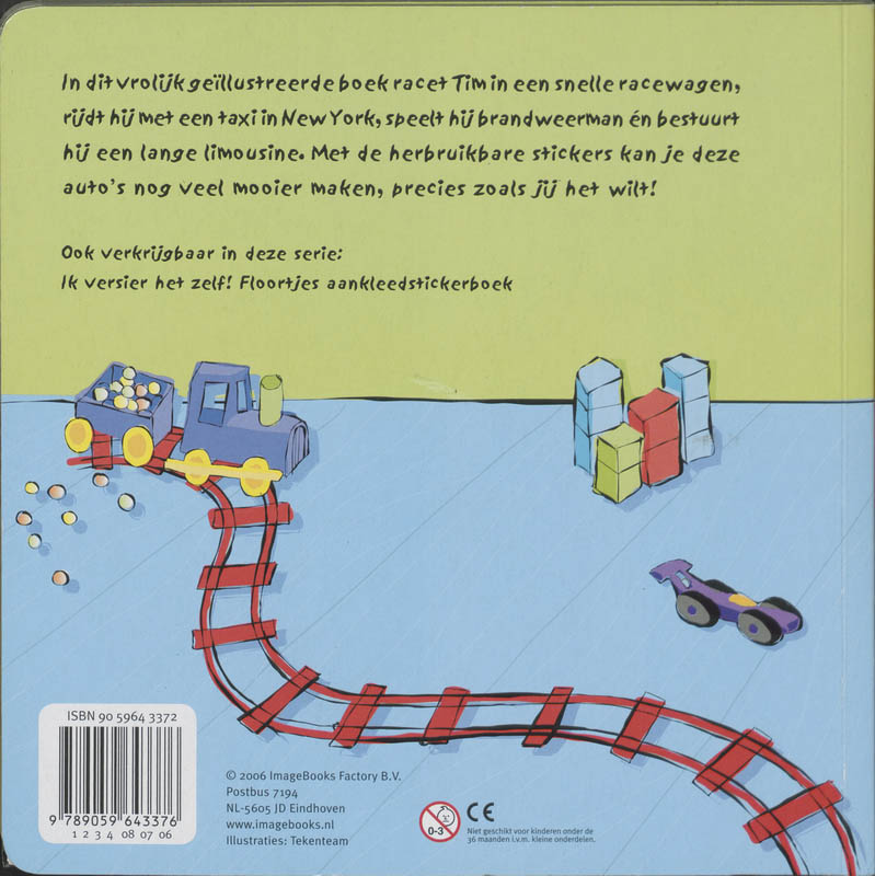 Achterkant van Tims autostickerboek