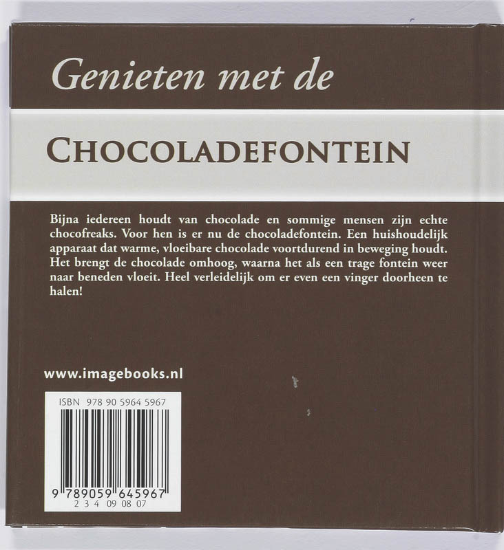 Achterkant van Genieten met de Chocoladefontein