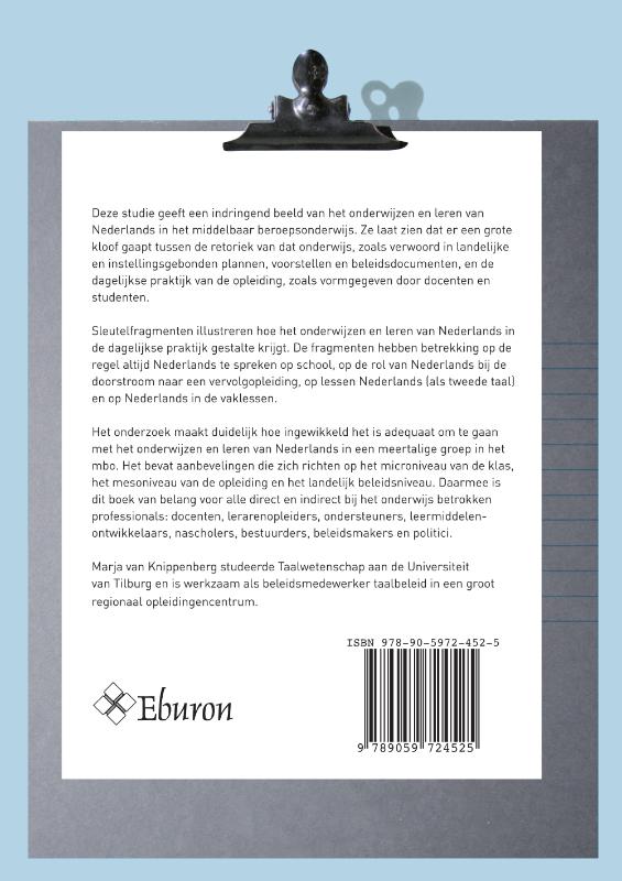 Achterkant van Nederlands in het Middelbaar Beroepsonderwijs