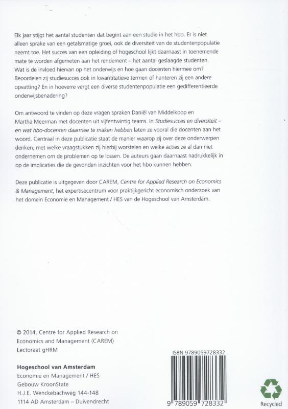 Achterkant van Studiesucces en diversiteit